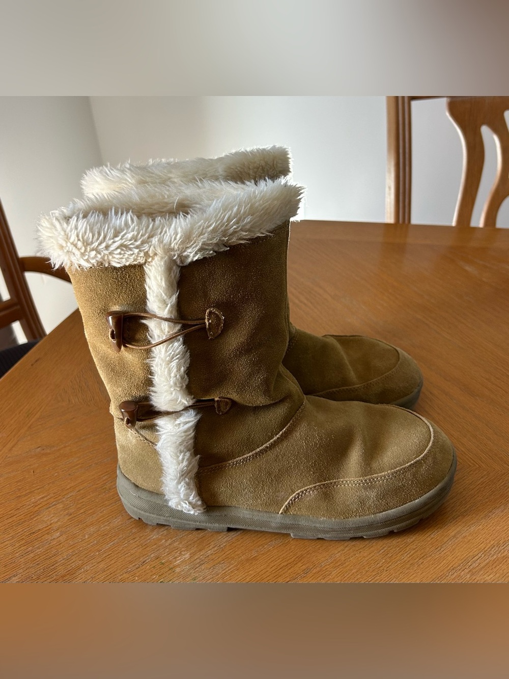 Sonoma Goods For Life Suede Winter Boots Tan Faux Fur Toggle Mid Calf Size 10